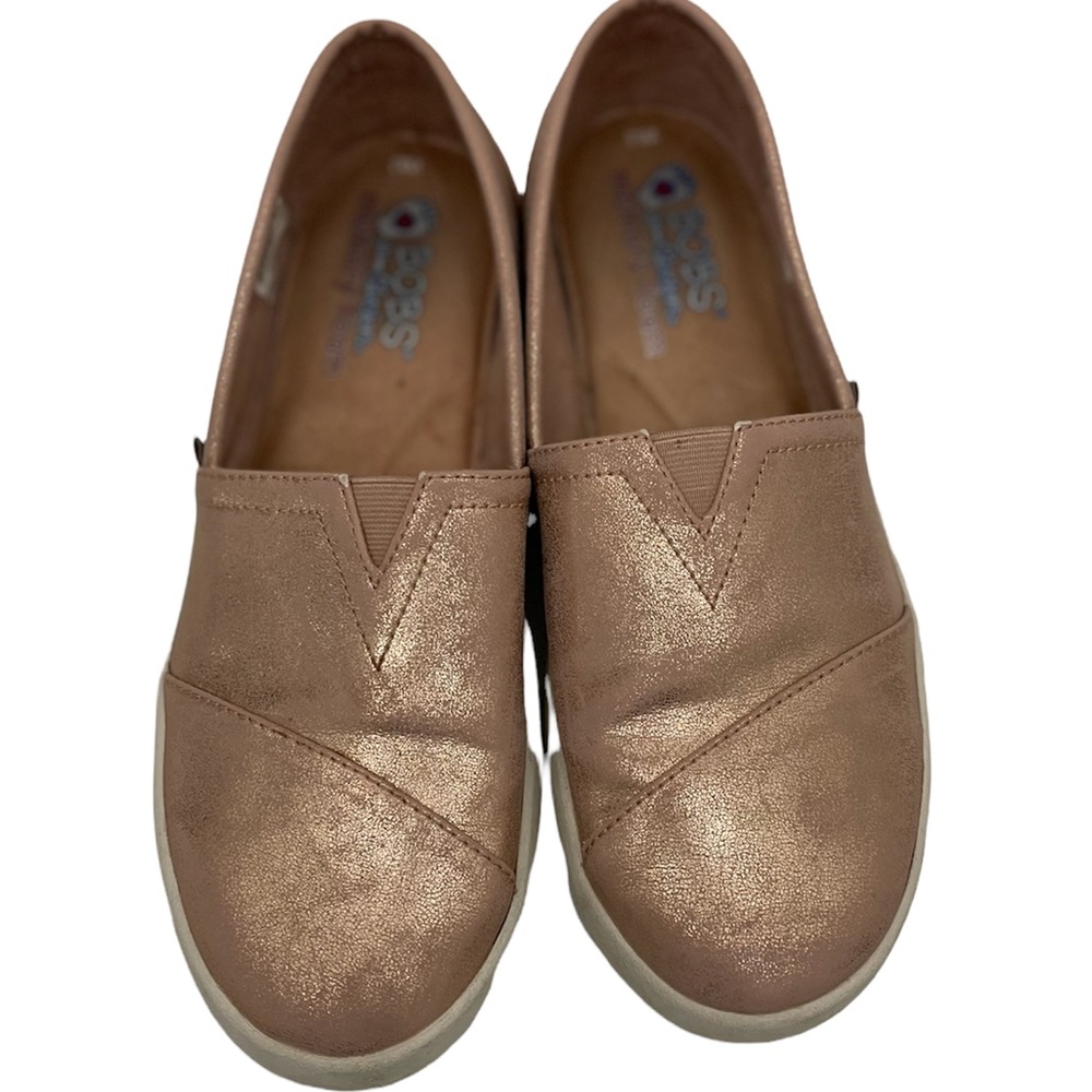 Bobs by Skechers rose gold metallic slip on sneakers - size 8.5